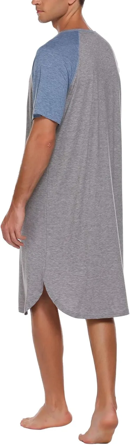 Ekouaer Sleepwear Men's Nightshirt Short Sleeve Pajamas Comfy Big & Tall Henley Sleep Shirt M-XXXL