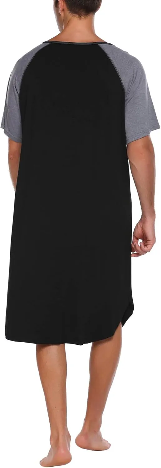 Ekouaer Sleepwear Men's Nightshirt Short Sleeve Pajamas Comfy Big & Tall Henley Sleep Shirt M-XXXL