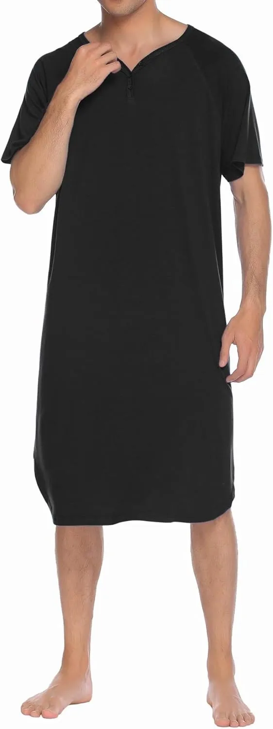 Ekouaer Sleepwear Men's Nightshirt Short Sleeve Pajamas Comfy Big & Tall Henley Sleep Shirt M-XXXL