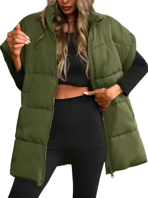 ELLEVEN Women's Oversized Puffer Vest - Quilted Stand Collar Sleeveless Vest with Pockets