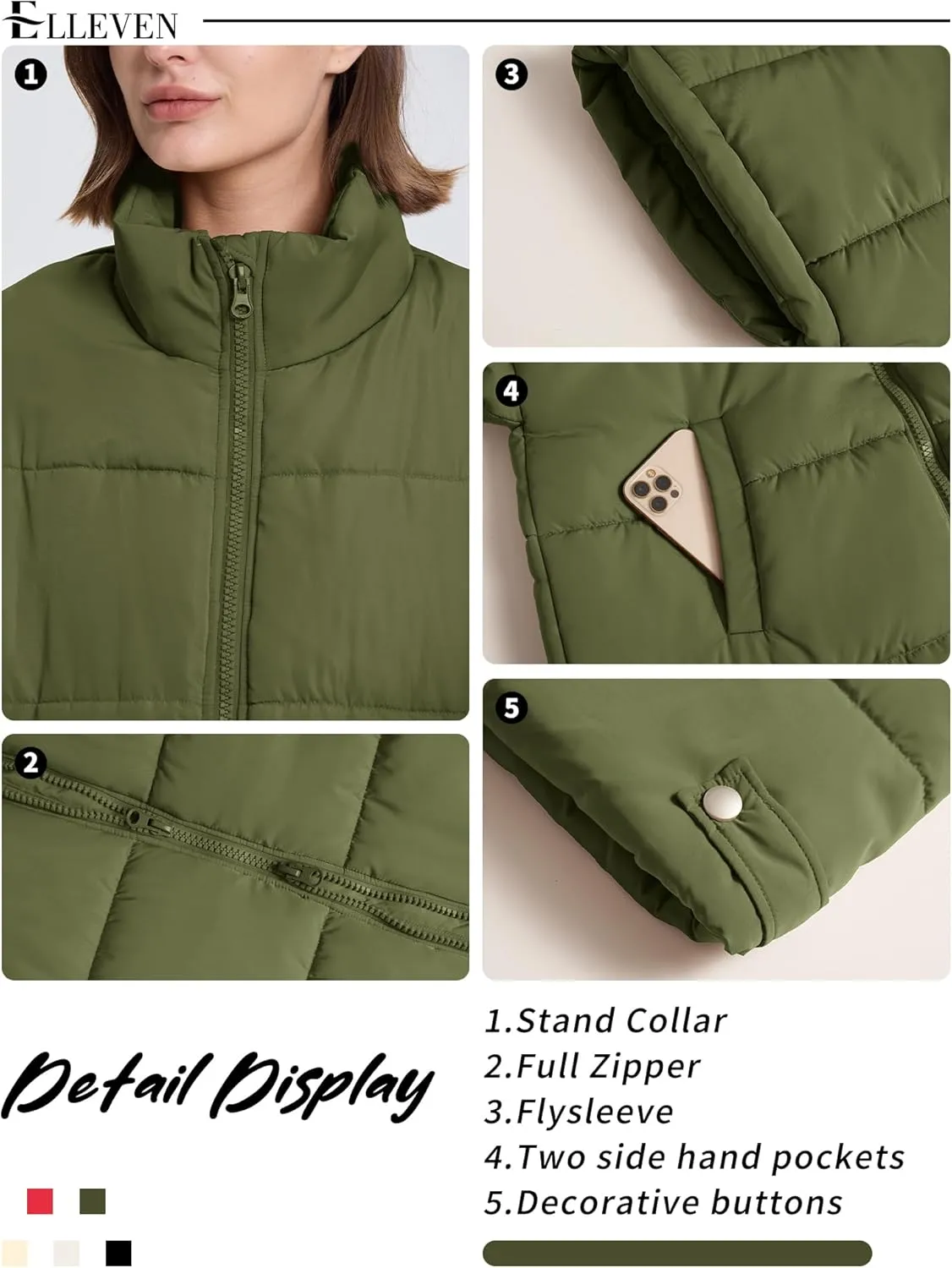 ELLEVEN Women's Oversized Puffer Vest - Quilted Stand Collar Sleeveless Vest with Pockets