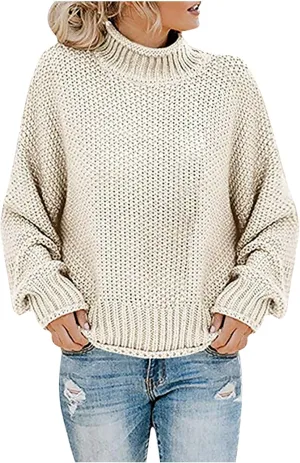 Fall Sweaters for Women Trendy Turtleneck Oversized Batwing Long Sleeve Pullover Loose Casual Chunky Knit Jumper