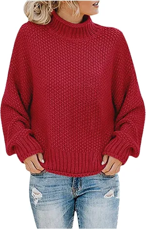 Fall Sweaters for Women Trendy Turtleneck Oversized Batwing Long Sleeve Pullover Loose Casual Chunky Knit Jumper