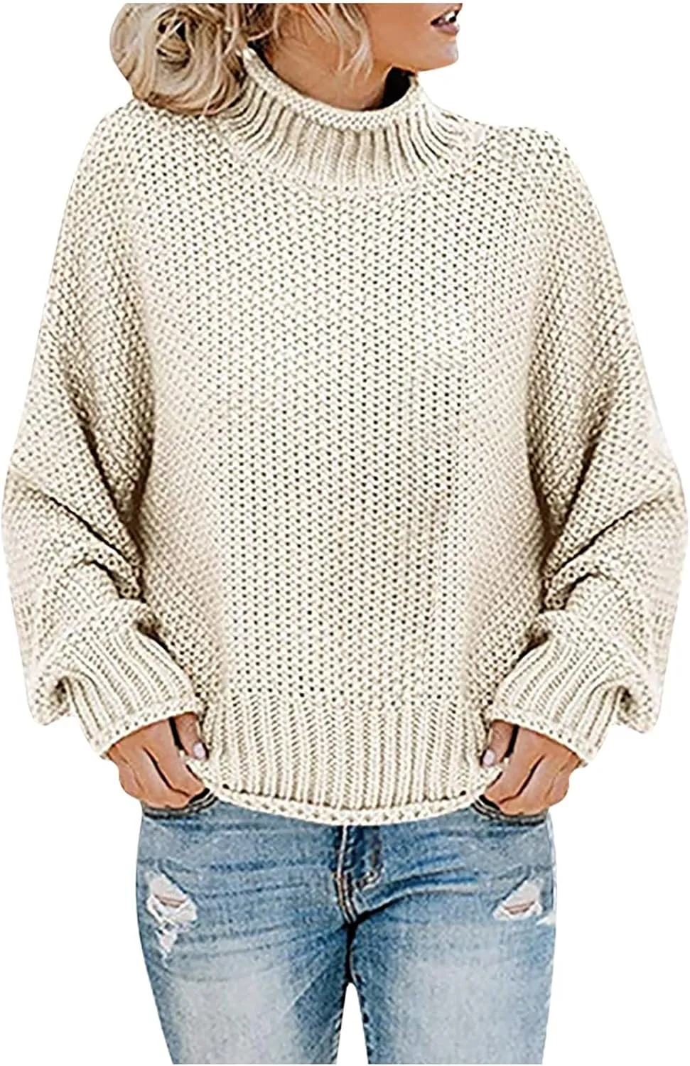 Fall Sweaters for Women Trendy Turtleneck Oversized Batwing Long Sleeve Pullover Loose Casual Chunky Knit Jumper