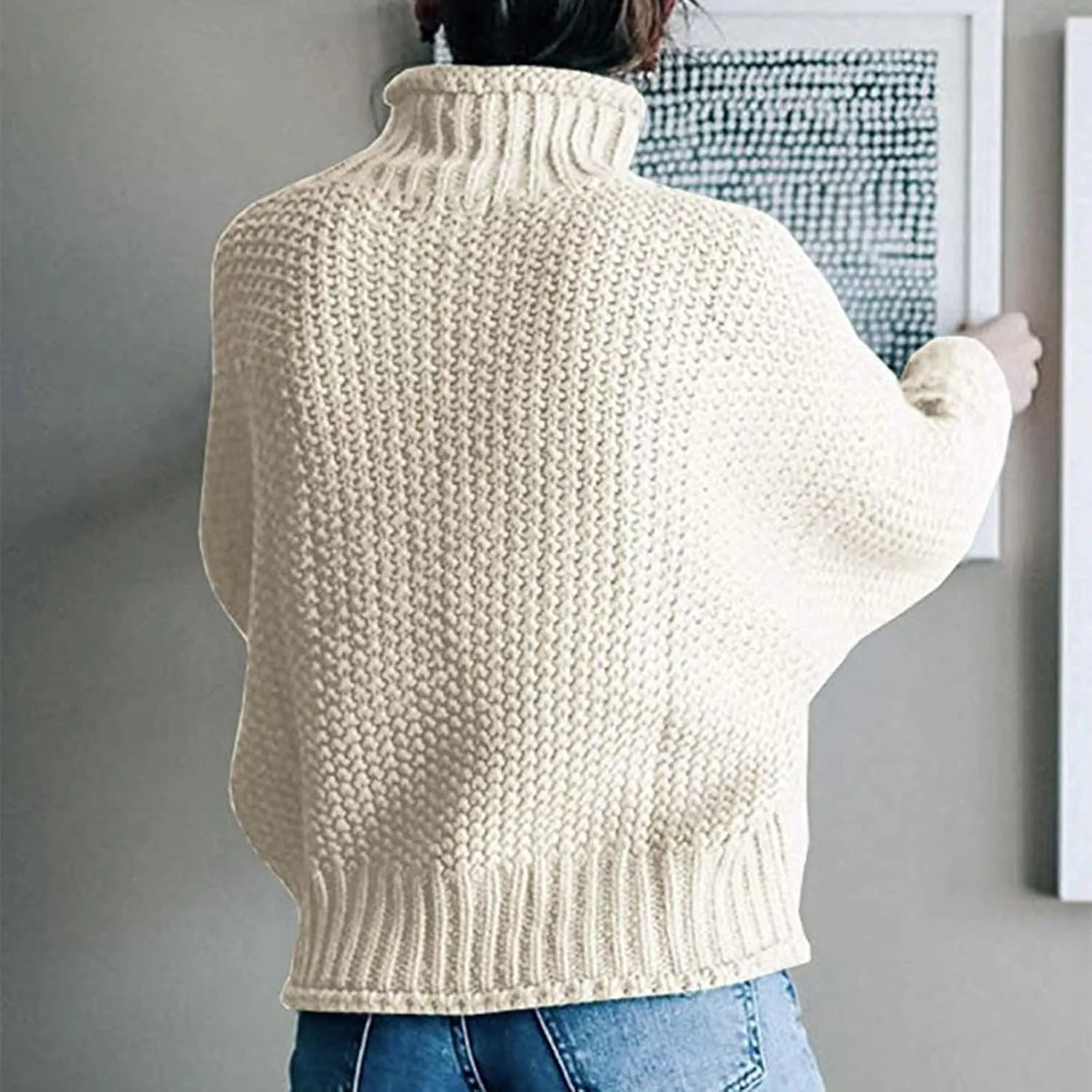 Fall Sweaters for Women Trendy Turtleneck Oversized Batwing Long Sleeve Pullover Loose Casual Chunky Knit Jumper