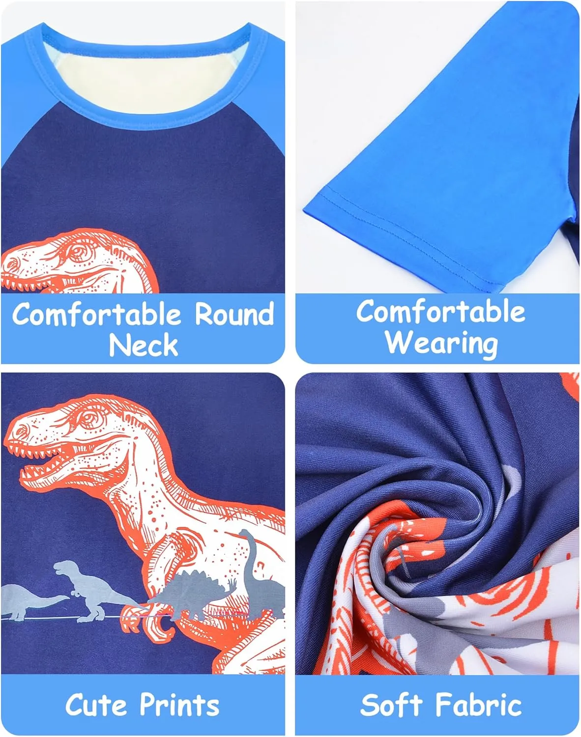 Fiodrimy Boys Pajamas Toddler Boys Summer Pajamas Dinosaur 2 Piece Short Sleeves Boy Pjs Kids Sleepwear Size 3-8 Years