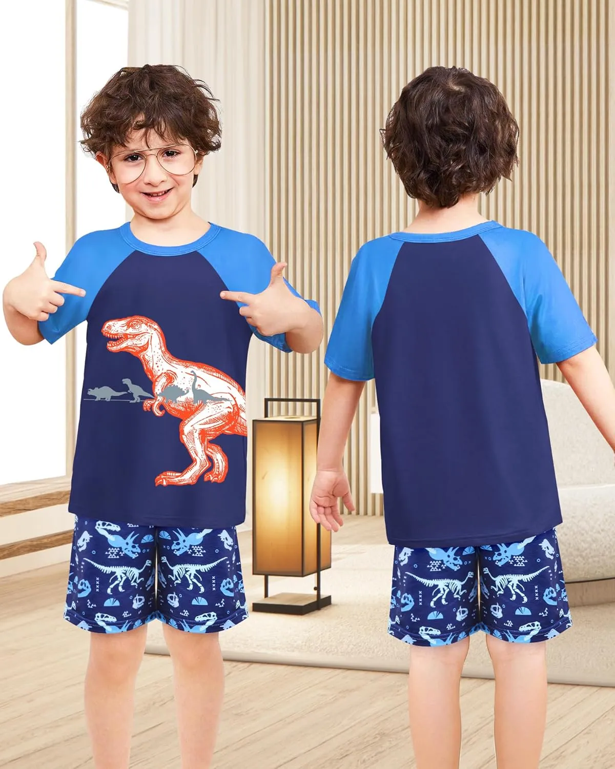Fiodrimy Boys Pajamas Toddler Boys Summer Pajamas Dinosaur 2 Piece Short Sleeves Boy Pjs Kids Sleepwear Size 3-8 Years
