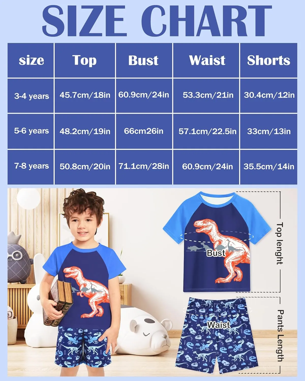 Fiodrimy Boys Pajamas Toddler Boys Summer Pajamas Dinosaur 2 Piece Short Sleeves Boy Pjs Kids Sleepwear Size 3-8 Years