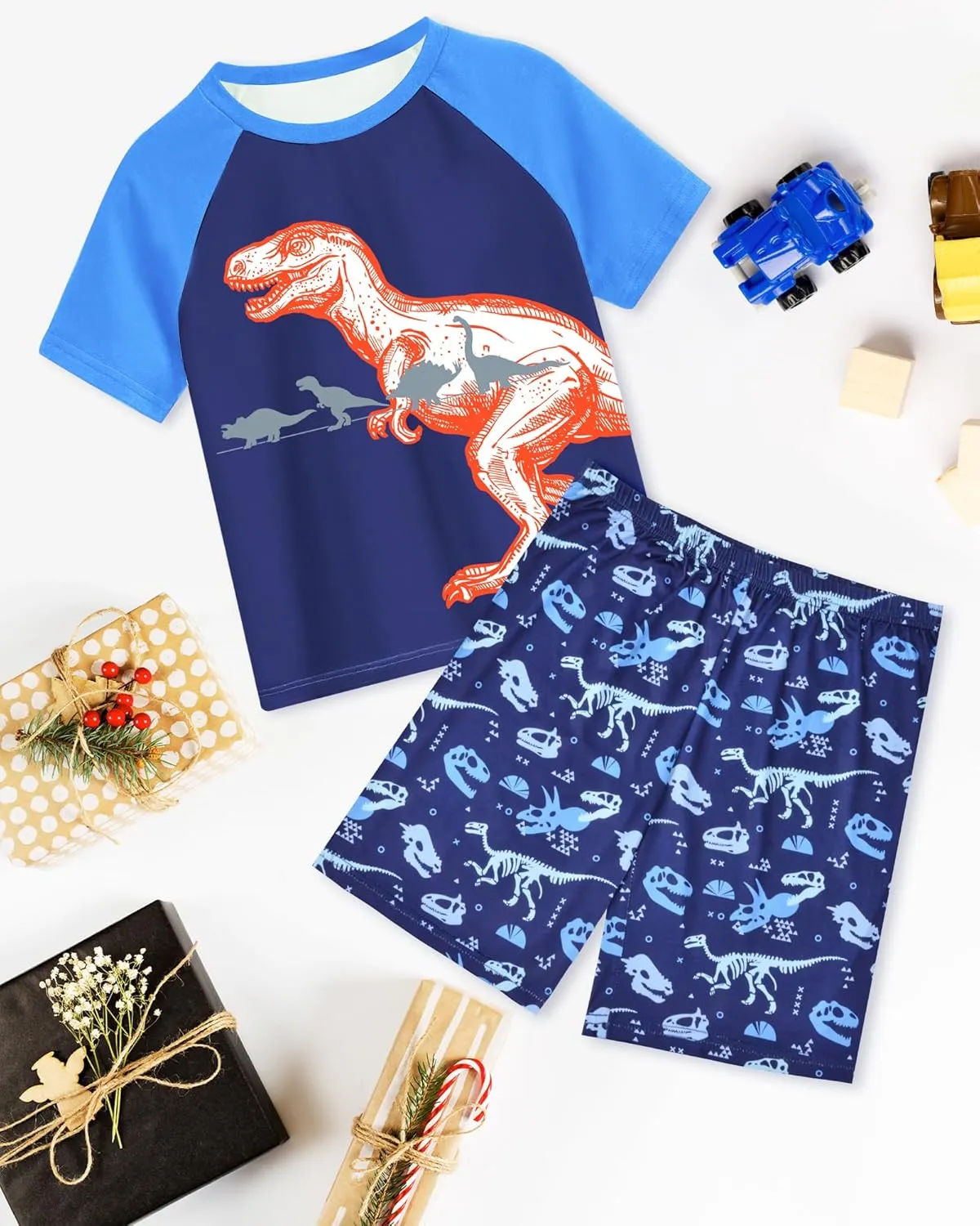 Fiodrimy Boys Pajamas Toddler Boys Summer Pajamas Dinosaur 2 Piece Short Sleeves Boy Pjs Kids Sleepwear Size 3-8 Years