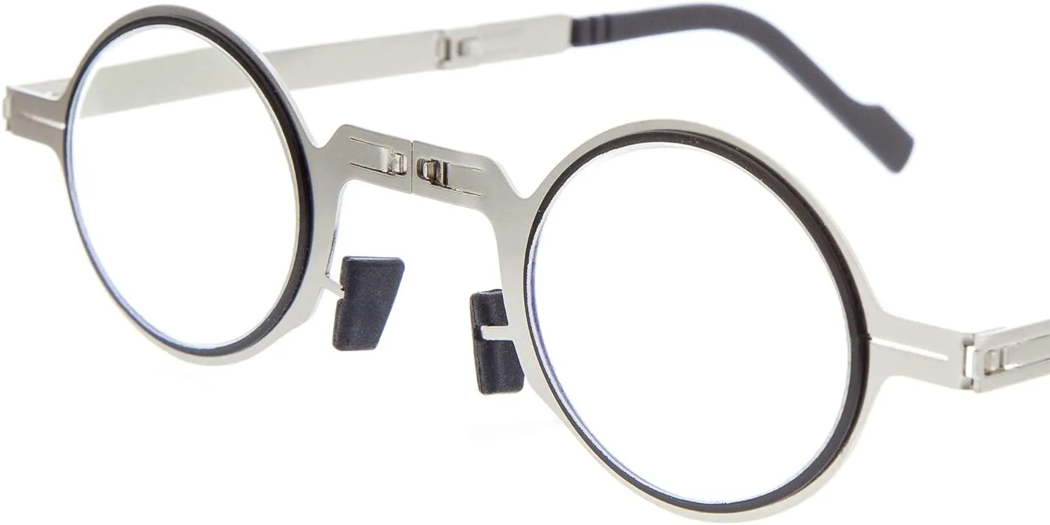 Folding Reading Glasses for Men and Women. Readers or Spectacles with Metal Frame and Blue Light Protection Lenses. Graphite  1.0 - MET Round
