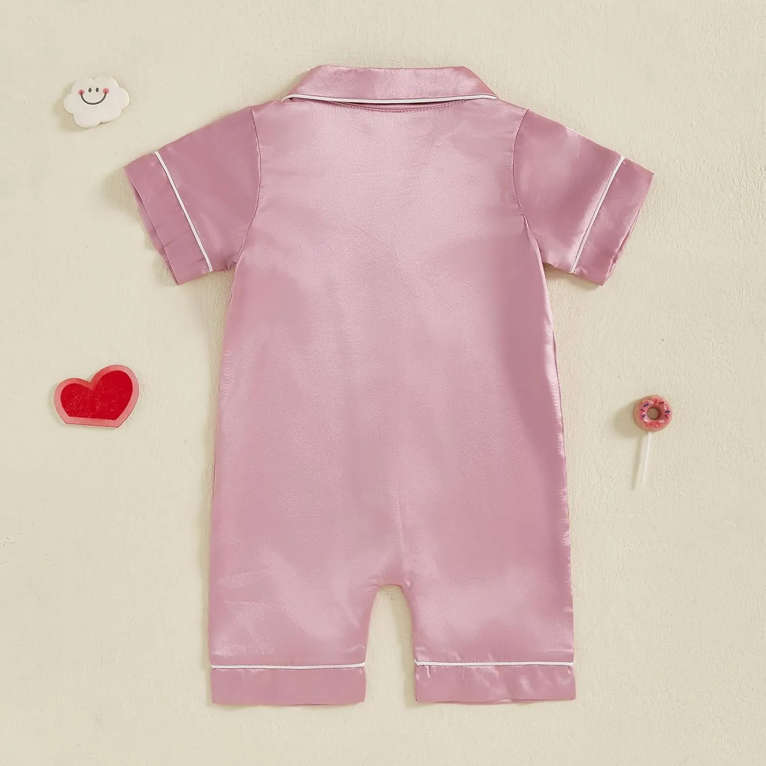 FULA-bao Newborn Baby Boy Girl Silk Pajamas Short Sleeve Button Up Satin Pjs One Piece Romper Onesie Shorts Baby Sleepwears