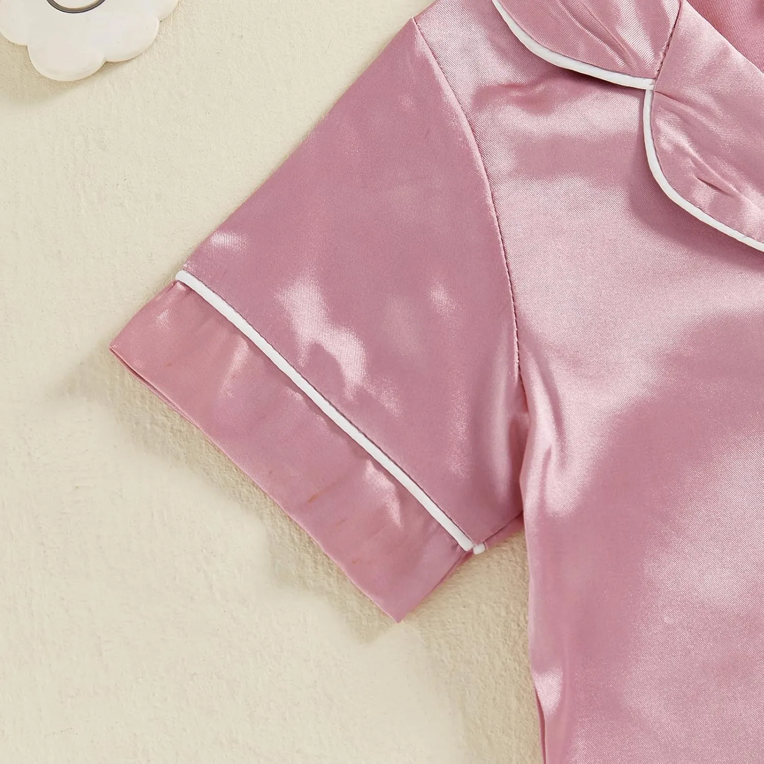 FULA-bao Newborn Baby Boy Girl Silk Pajamas Short Sleeve Button Up Satin Pjs One Piece Romper Onesie Shorts Baby Sleepwears