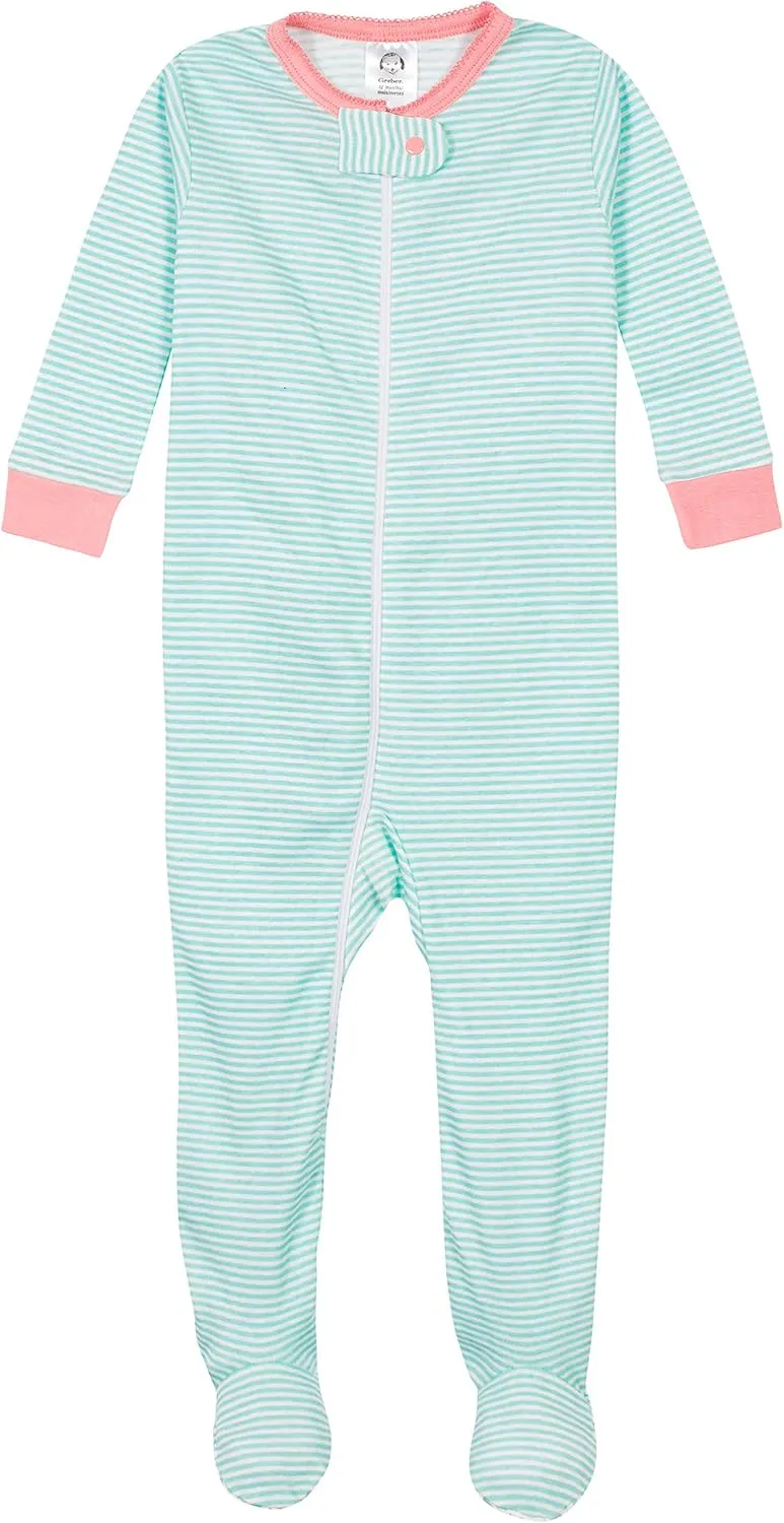 Gerber Baby Girls' 4-Pack Footed Pajamas