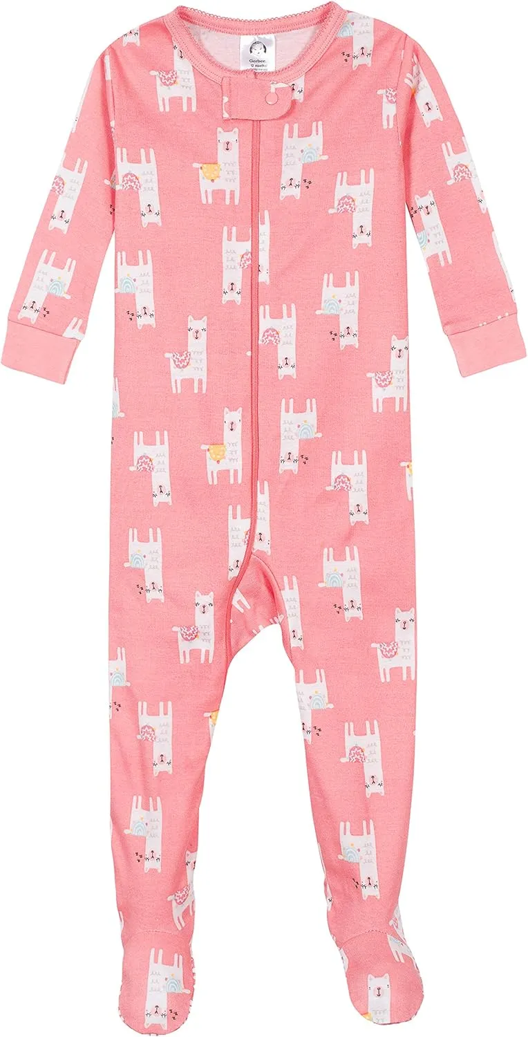 Gerber Baby Girls' 4-Pack Footed Pajamas