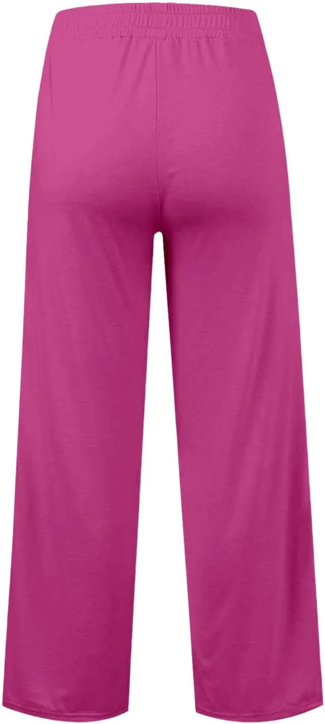 Girls High Waisted Uniform Capri Pants Kids Wide Leg Pant Trouser Drawstring Straight Clothes Cropped Baggy Trouser
