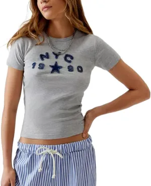Graphic Baby Tees for Women Y2K Short Sleeve Crewneck Vintage Aesthetic Crop Tops Teen Girls Cute Slim Fit T Shirts