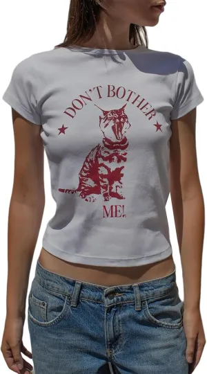 Graphic Baby Tees for Women Y2K Short Sleeve Crewneck Vintage Aesthetic Crop Tops Teen Girls Cute Slim Fit T Shirts
