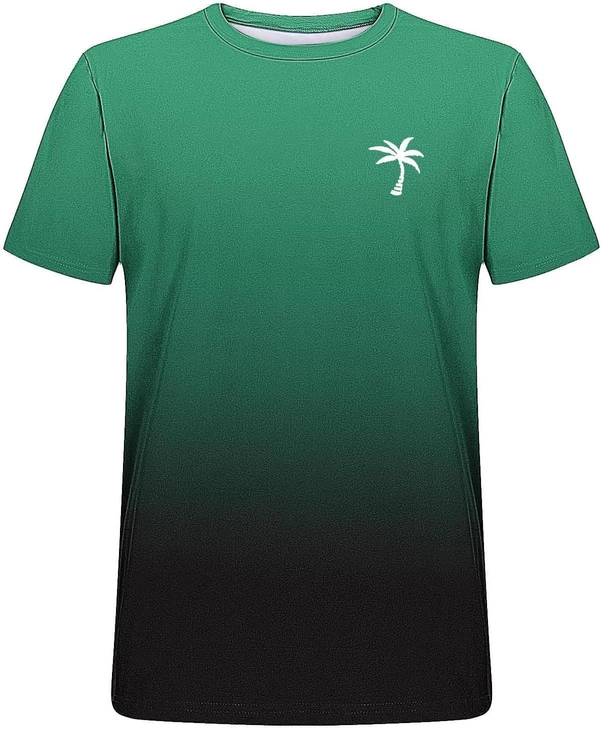 Graphic Beach Tees for Men Gradient Short Sleeve Summer Vacation T-Shirts Fashion Plam Tree Printed Streetwear Tees