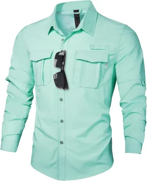Haimont Men's UPF50  Sun Protection Fishing Shirts Hiking Travel Shirts Button Down Long Sleeve Shirts with Pockets