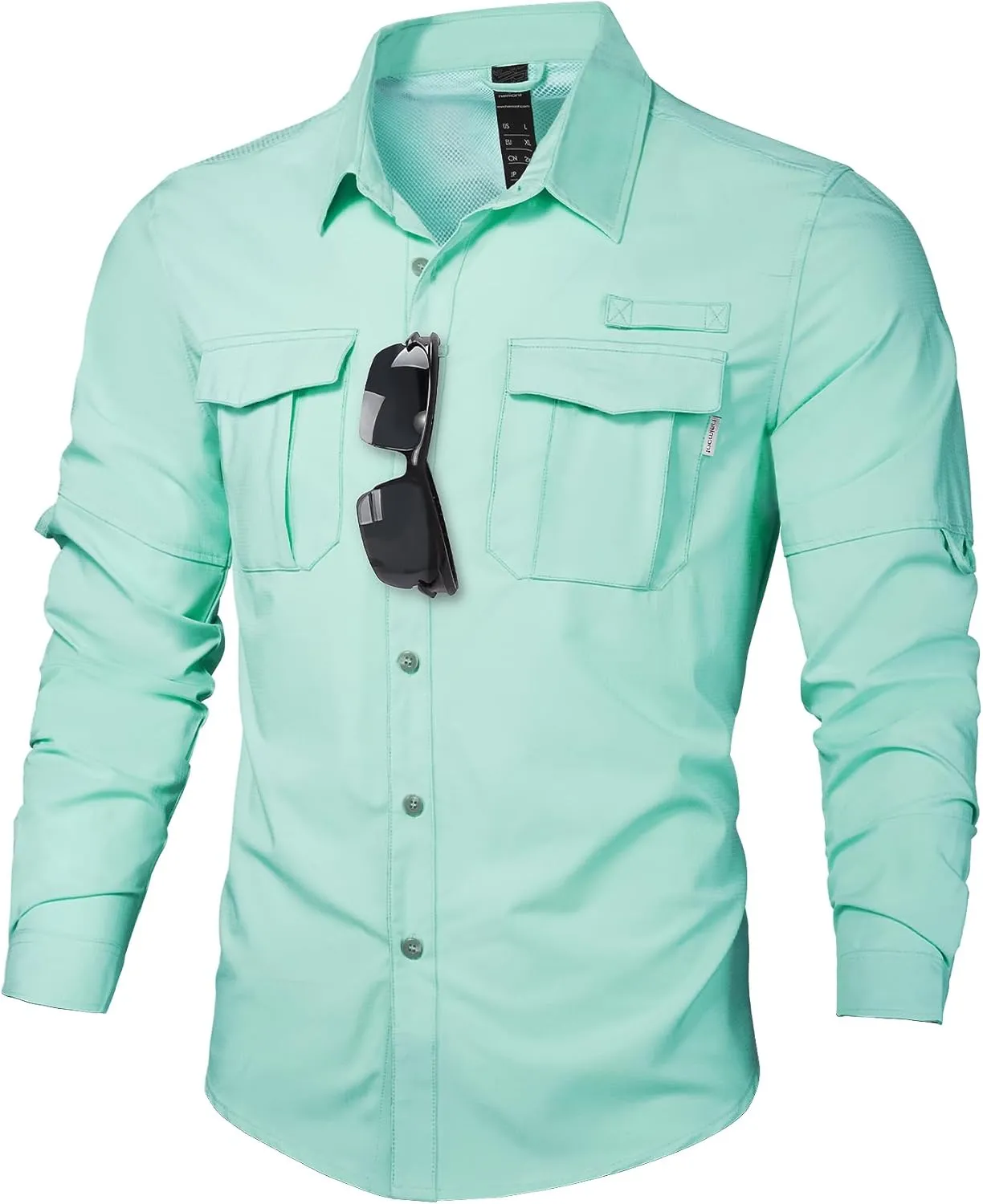 Haimont Men's UPF50  Sun Protection Fishing Shirts Hiking Travel Shirts Button Down Long Sleeve Shirts with Pockets