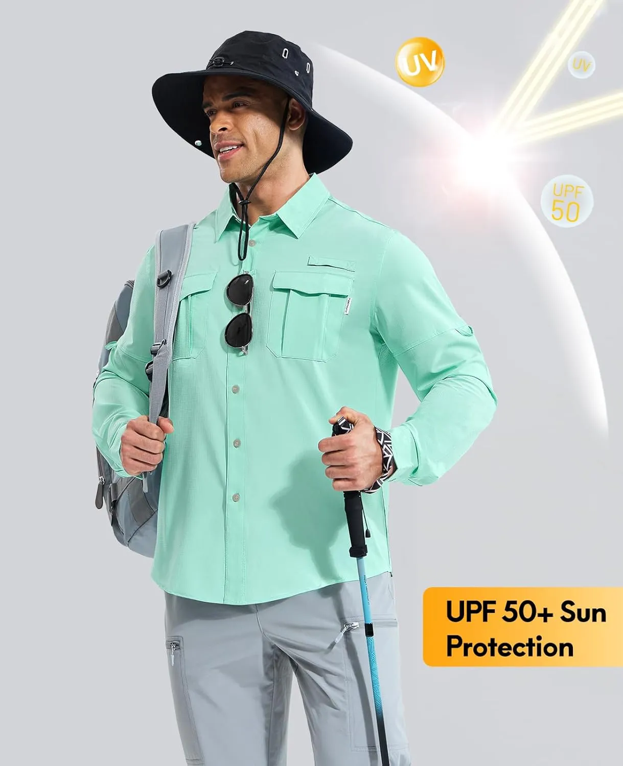 Haimont Men's UPF50  Sun Protection Fishing Shirts Hiking Travel Shirts Button Down Long Sleeve Shirts with Pockets