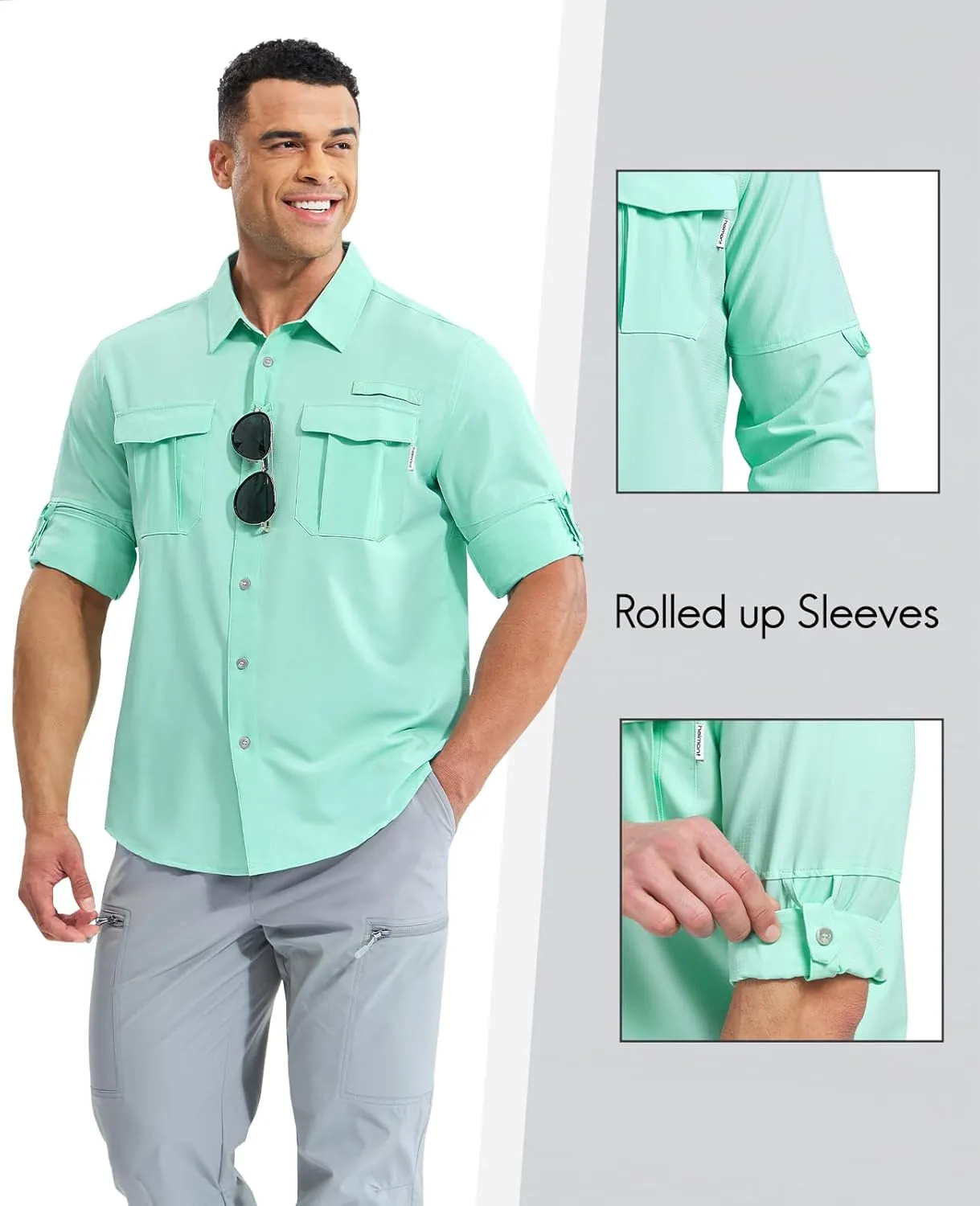 Haimont Men's UPF50  Sun Protection Fishing Shirts Hiking Travel Shirts Button Down Long Sleeve Shirts with Pockets