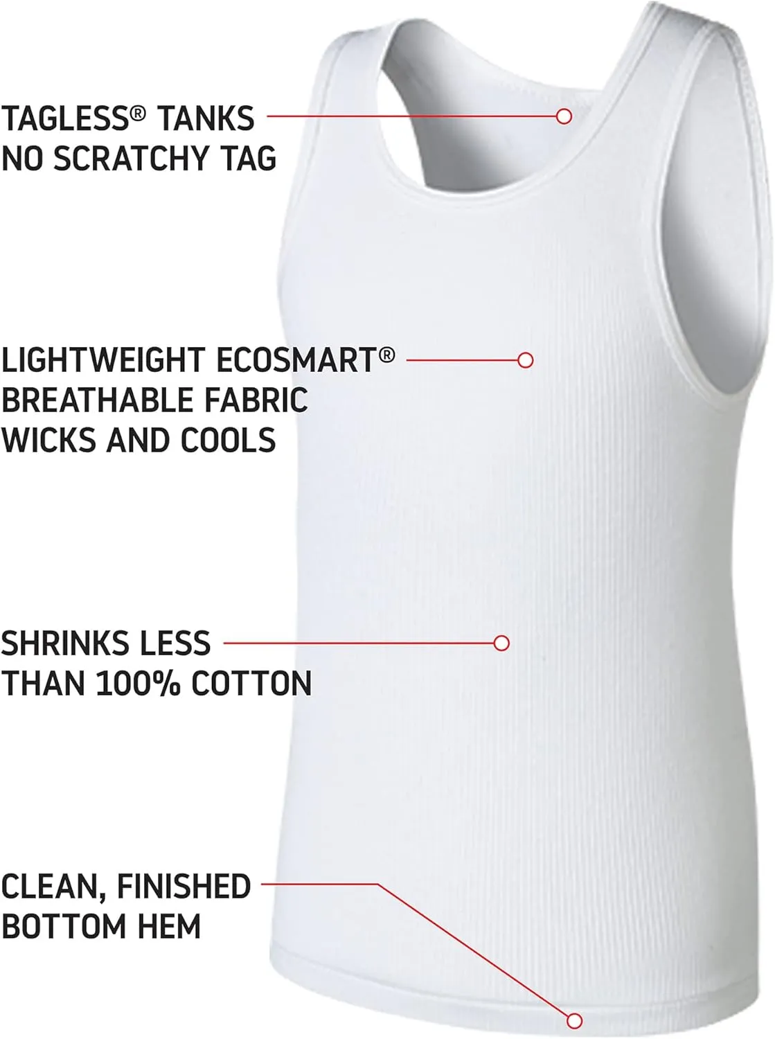 Hanes Boys' Ecosmart Cotton Tank Undershirt 5-Pack
