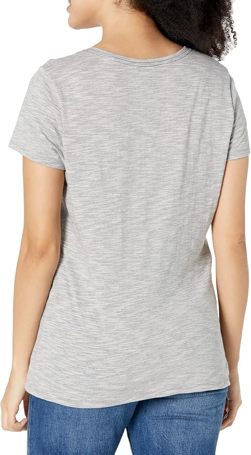 Hanes Women's Shirts, Slub Cotton Shirred V-Neck Tee, Cotton T-Shirts for Women, Women’s Tee Shirts