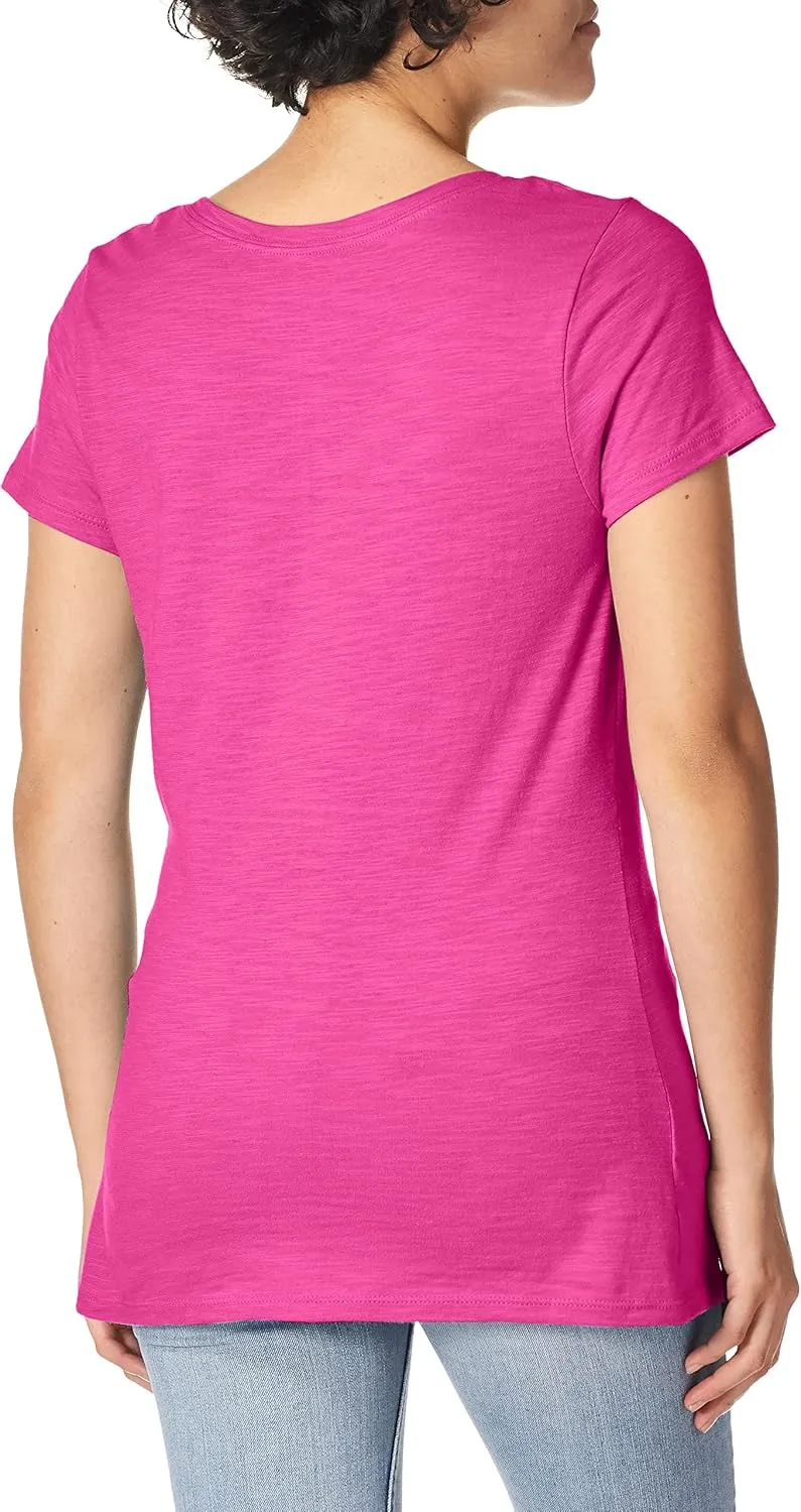 Hanes Women's Shirts, Slub Cotton Shirred V-Neck Tee, Cotton T-Shirts for Women, Women’s Tee Shirts