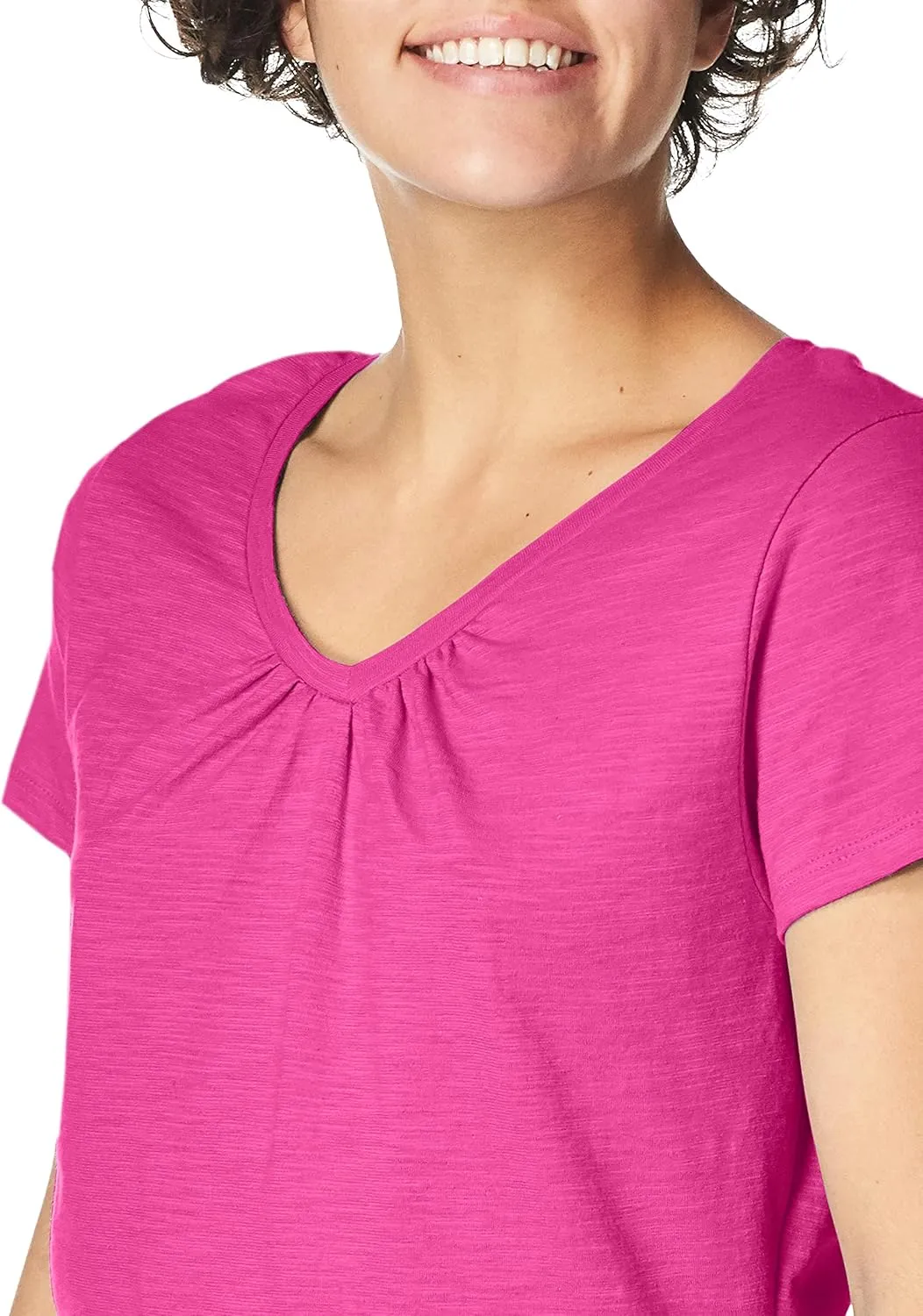 Hanes Women's Shirts, Slub Cotton Shirred V-Neck Tee, Cotton T-Shirts for Women, Women’s Tee Shirts