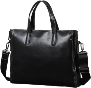 HBJWOV Men's handbag top layer cowhide men's bag retro brushed thin men's bag genuine leather