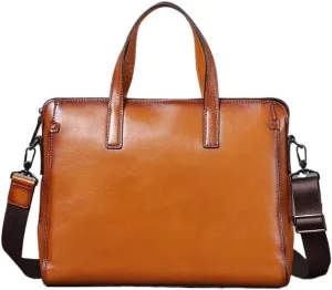 HBJWOV Men's handbag top layer cowhide men's bag retro brushed thin men's bag genuine leather