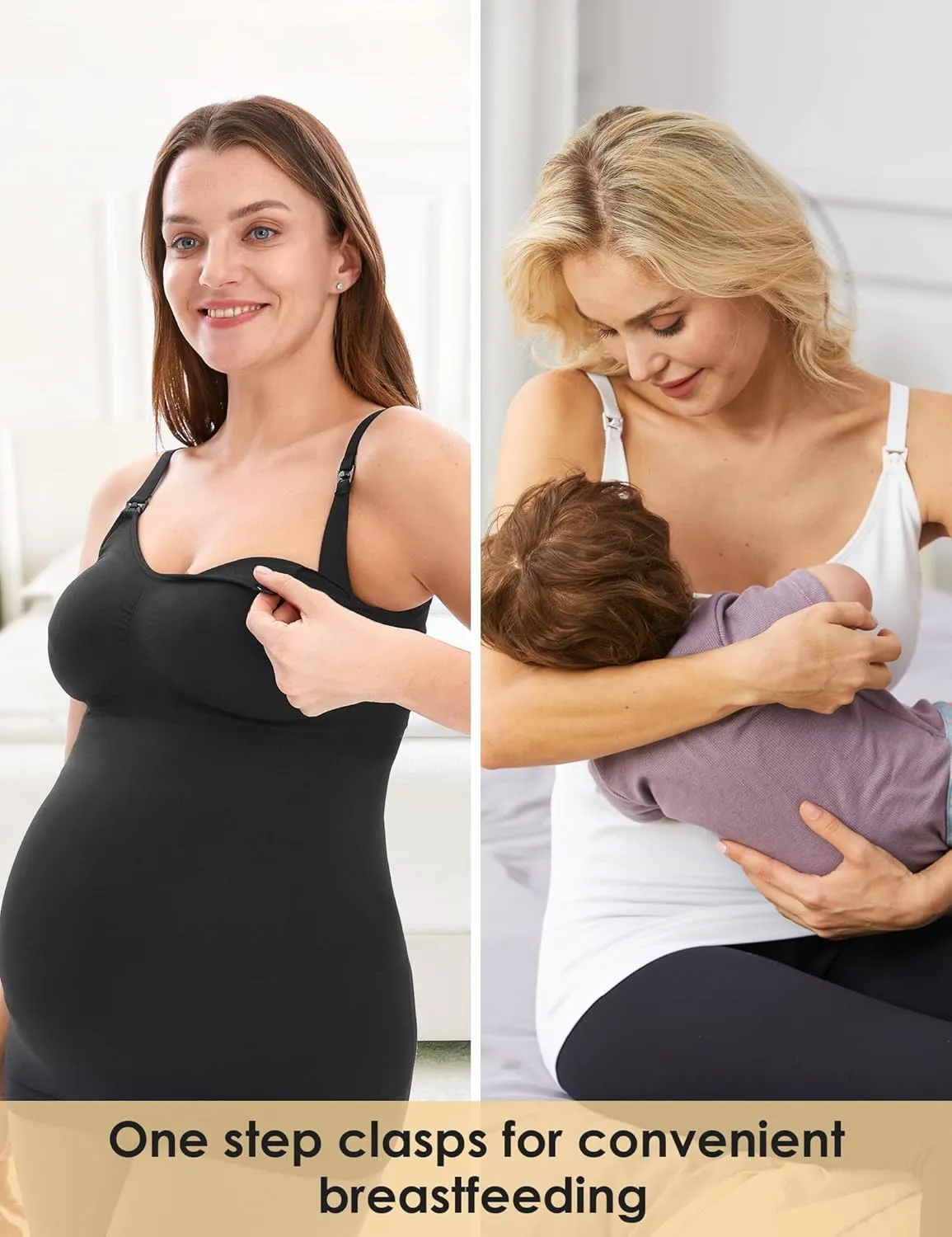 HOFISH Support Nursing Tank Tops for Breastfeeding, Comfort Stretch Maternity Camisoles with Built in Bra
