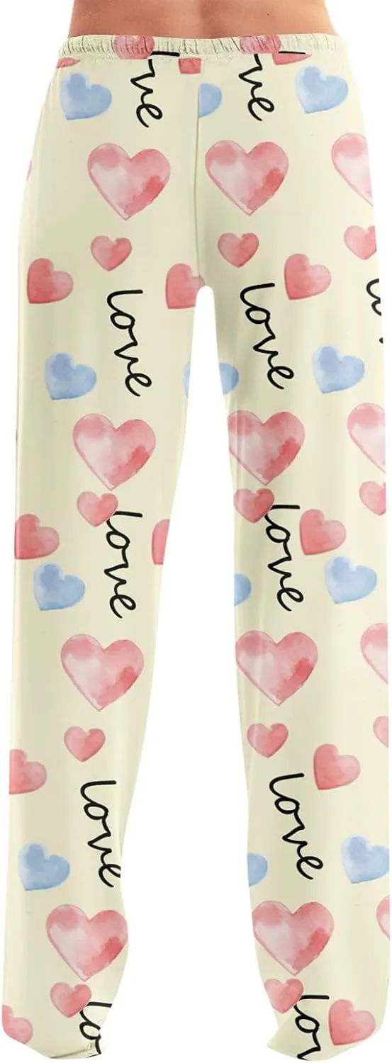 HTHLVMD Womens Pajama Pants Fashion Elastic Waist Relaxed Fit Drawstring Sleep Bottoms Pj Pants for Women
