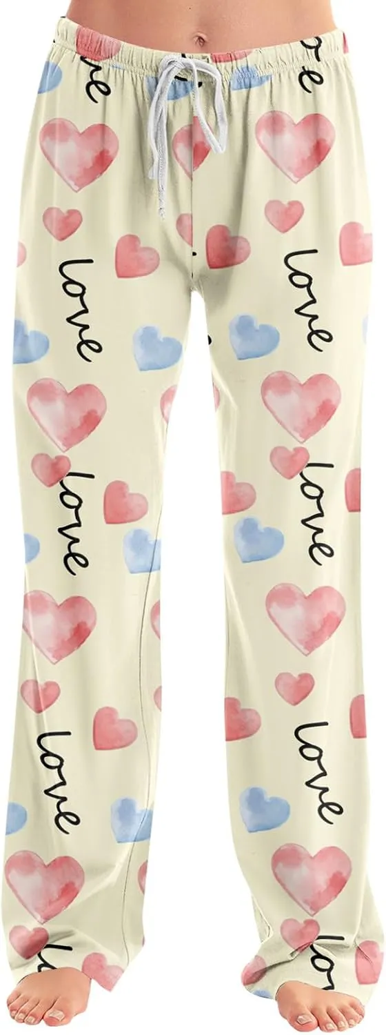HTHLVMD Womens Pajama Pants Fashion Elastic Waist Relaxed Fit Drawstring Sleep Bottoms Pj Pants for Women