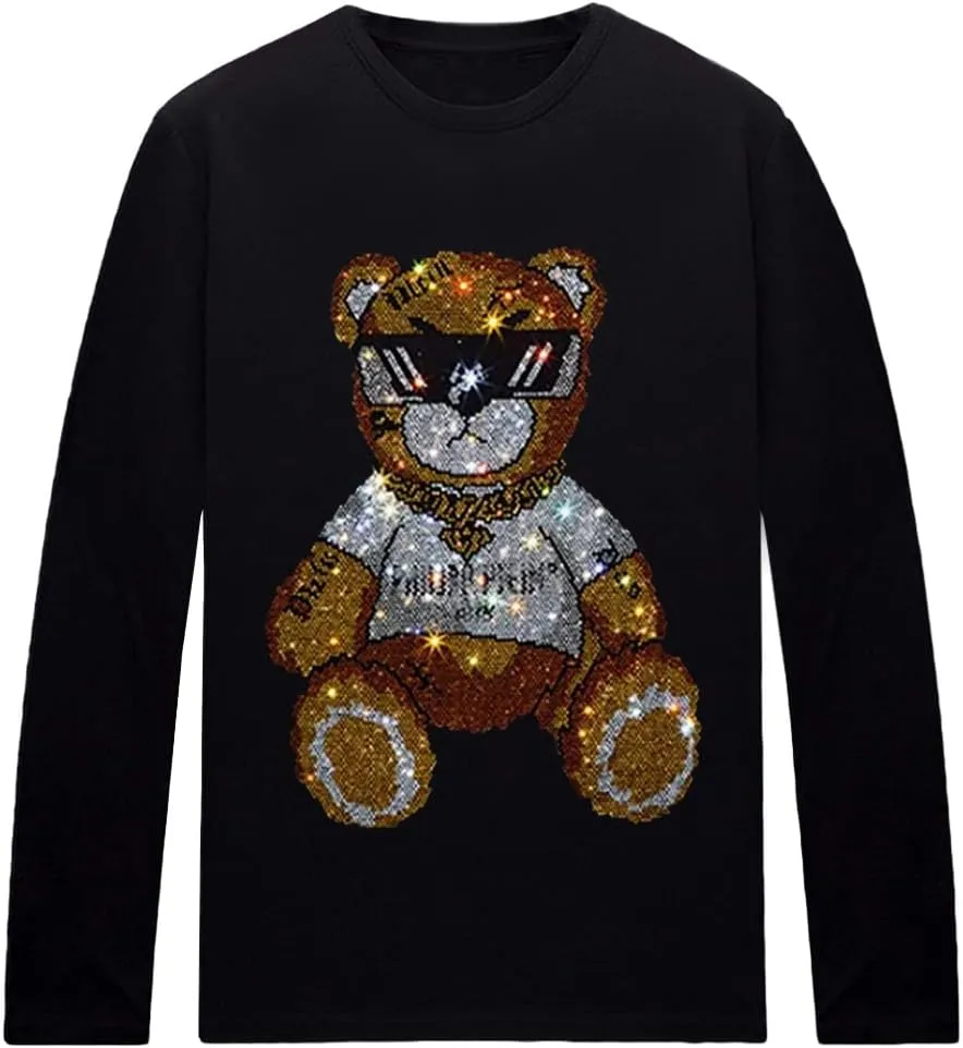 HZCX FASHION Men Womens Graphic Tees Long Sleeve T-Shirt Funny Rhinestone Shirts