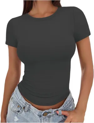 JOAU Women Going Out Casual T Shirt Summer Crew Neck Slim Fit Basic Tops 2024 Short Sleeve Shirts Y2K Fashion Outfits Clothes