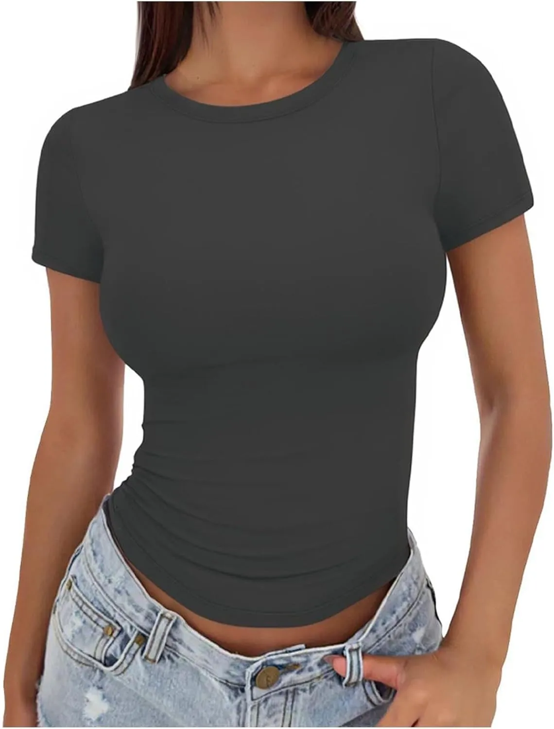 JOAU Women Going Out Casual T Shirt Summer Crew Neck Slim Fit Basic Tops 2024 Short Sleeve Shirts Y2K Fashion Outfits Clothes