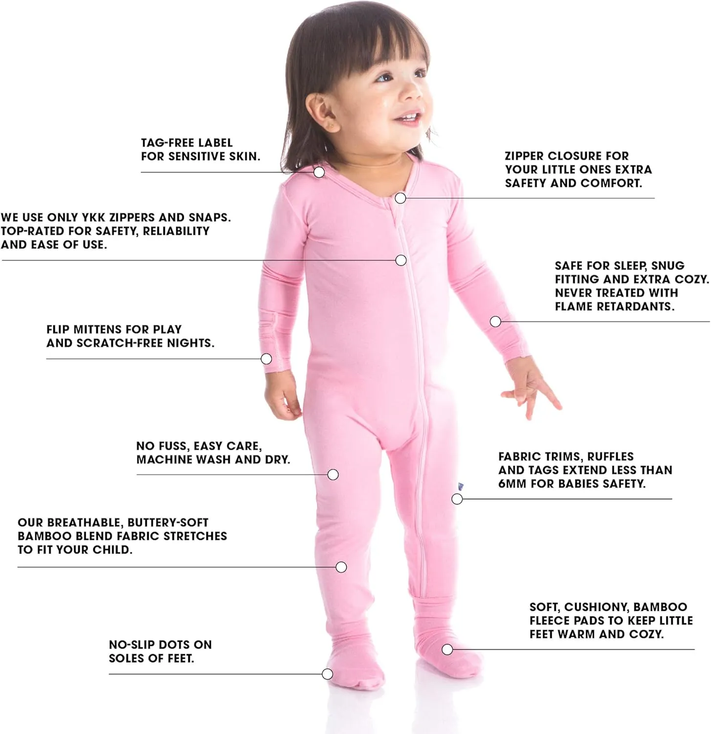 KicKee Baby & Toddler Zipper Footie – Ultra-Soft Viscose from Bamboo Pajamas with Flip Paws & Grips