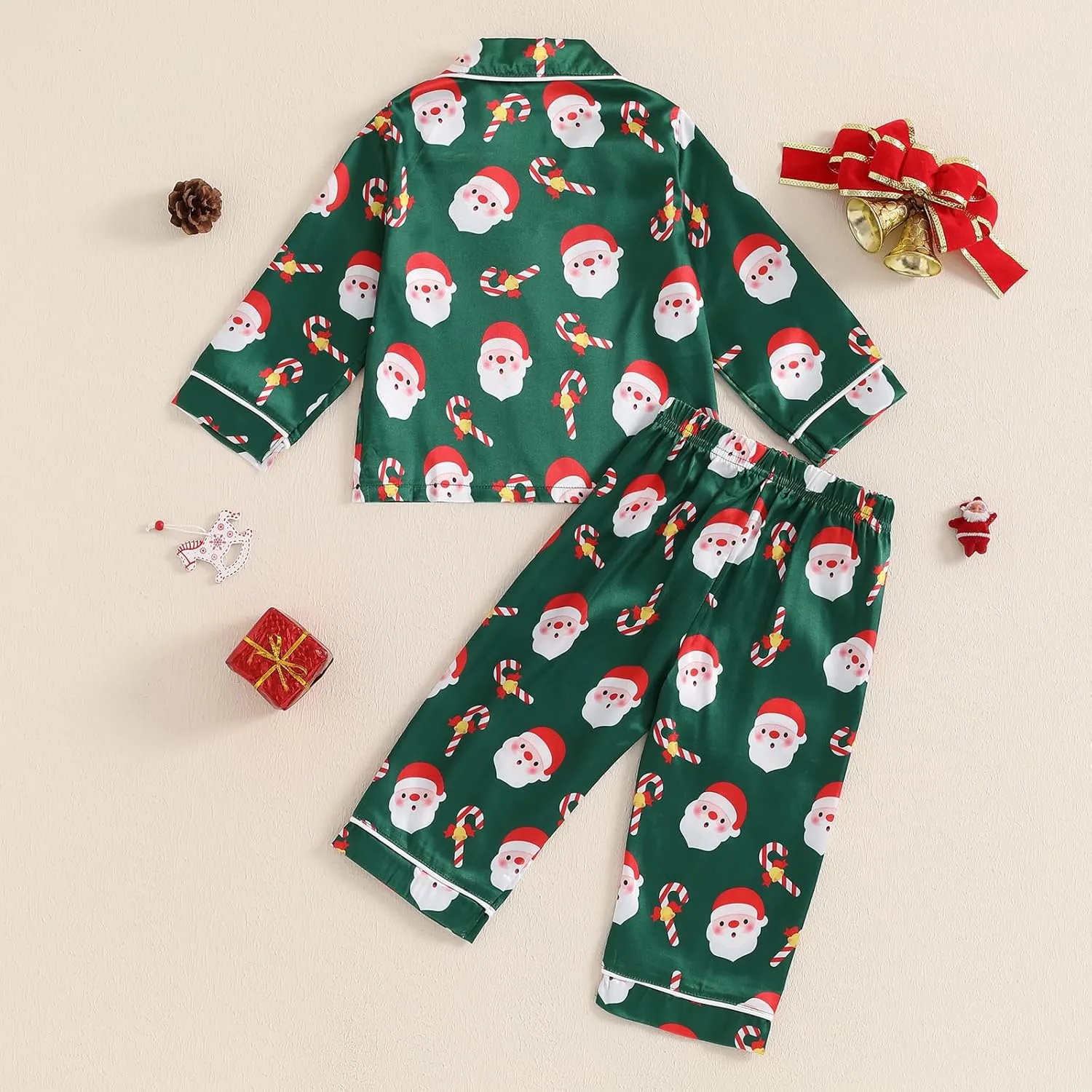 Kids Christmas Pajamas Toddler Girl Boy Cute Santa Claus Button Up Shirt Top Long Pants Loungewear Sleepwear