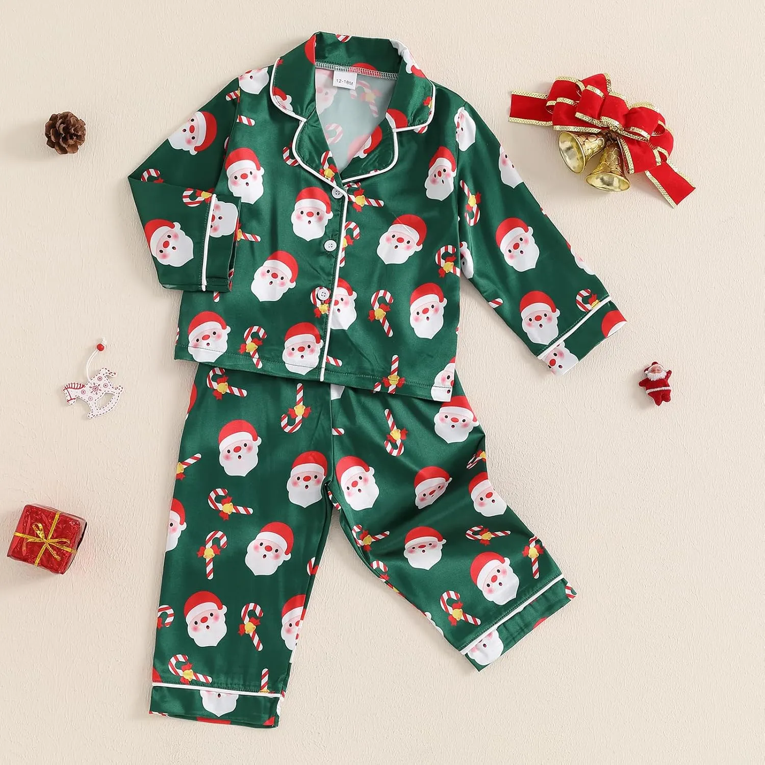 Kids Christmas Pajamas Toddler Girl Boy Cute Santa Claus Button Up Shirt Top Long Pants Loungewear Sleepwear