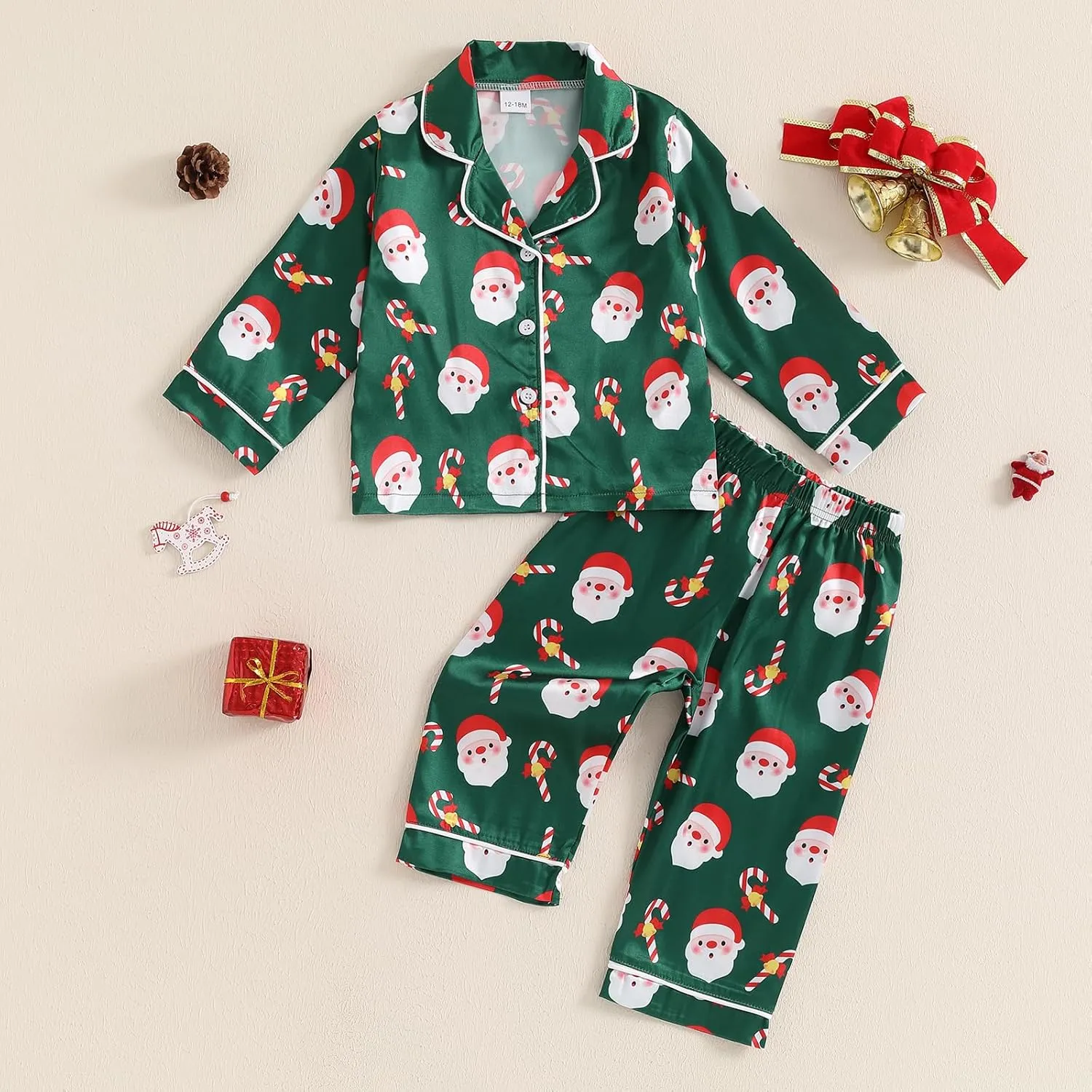 Kids Christmas Pajamas Toddler Girl Boy Cute Santa Claus Button Up Shirt Top Long Pants Loungewear Sleepwear