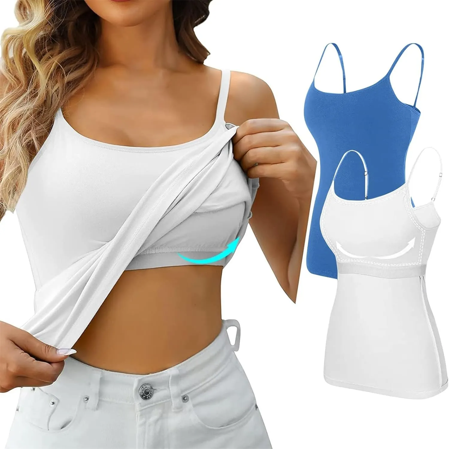 LCMTWX Tank Tops For Women 2024 Bra Pads Bra One Vest Camisole Top Spaghetti Strap Tank Tops White Tank Top Crop Ribbed