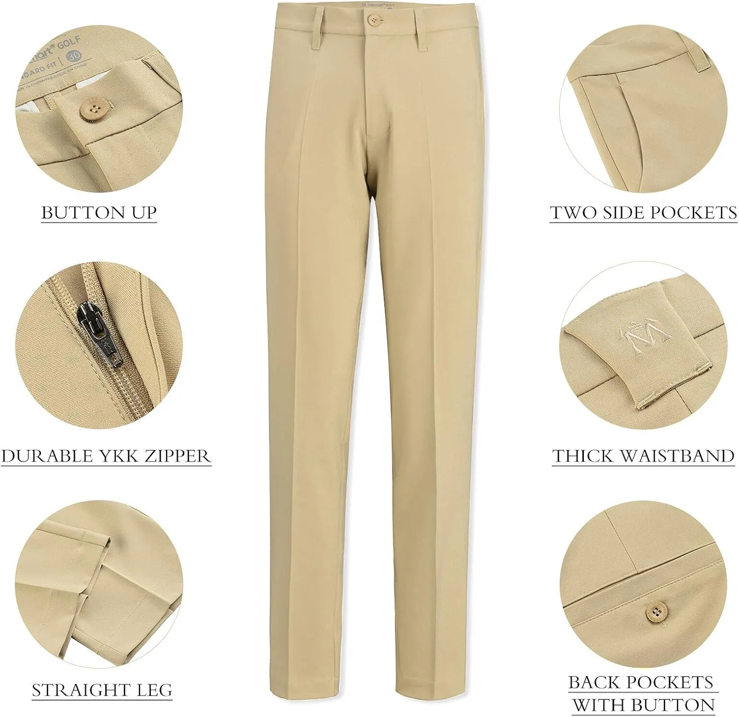 Lesmart Mens Golf Pants Stretch Lightweight Slim Fit Breathable Dry Fit Golf Pants with Pockets