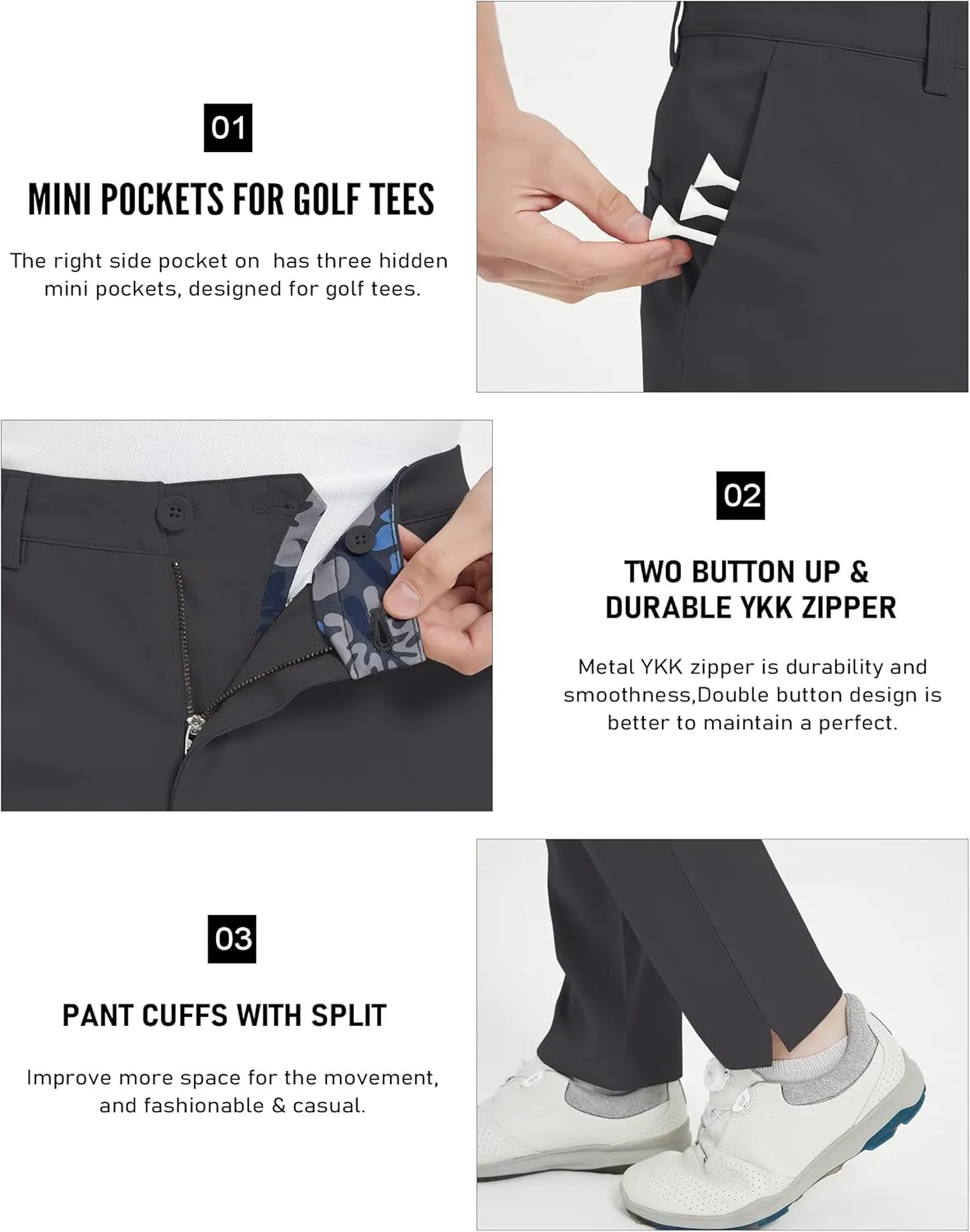 Lesmart Mens Golf Pants Stretch Slim Fit Lightweight Breathable Dry Fit Golf Pants with Pockets