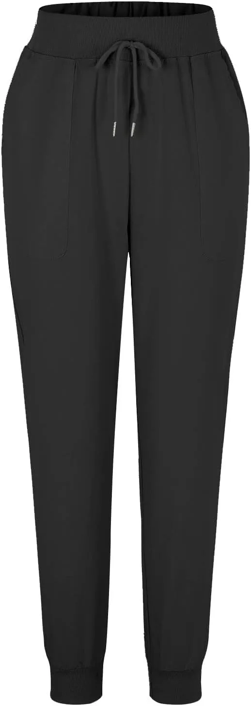 Linen Joggers for Women Tapered Ankle Pants Wide Leg Cargo Pants Drawstring Elastic Waist Casual Slacks with Pockets