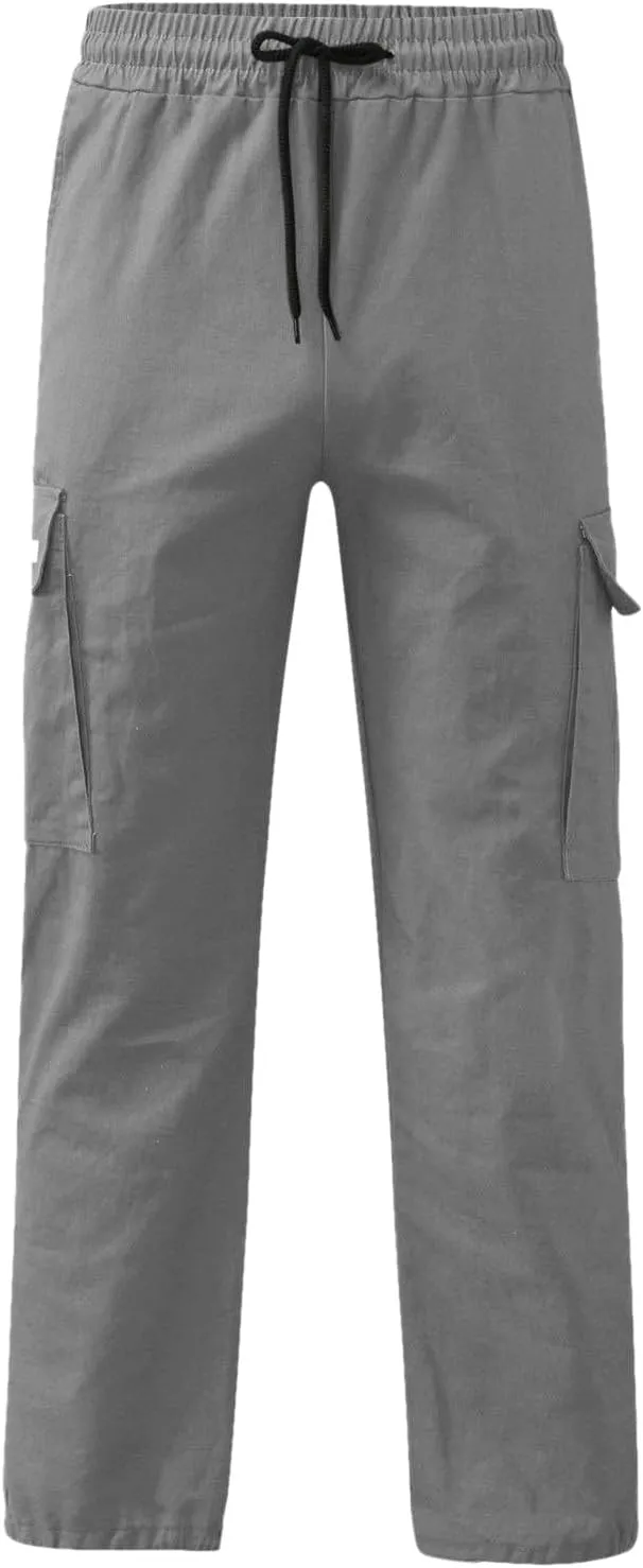 Linen Pants for Men Seasonal Casual Multi-Pocket Sweatpants Foot Rope Waist Tie Solid Pants Plus Size Trousers