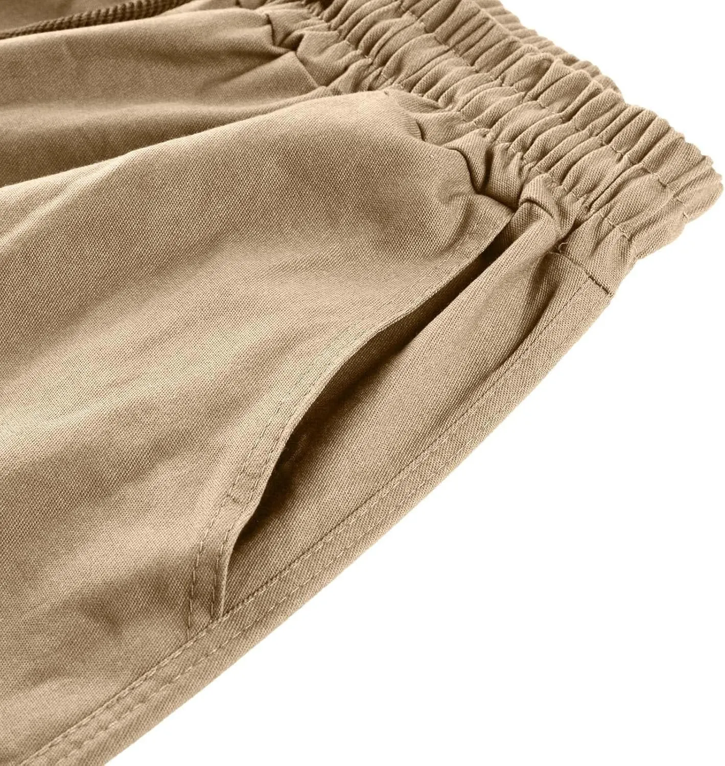 Linen Pants for Men Seasonal Casual Multi-Pocket Sweatpants Foot Rope Waist Tie Solid Pants Plus Size Trousers