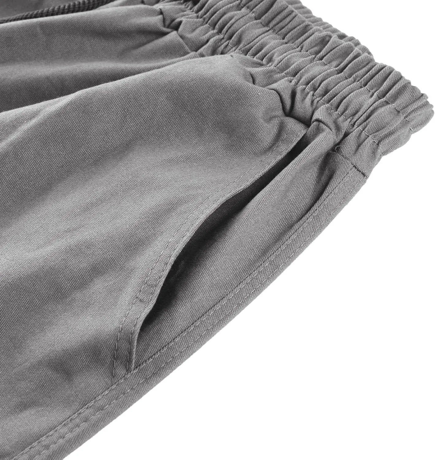 Linen Pants for Men Seasonal Casual Multi-Pocket Sweatpants Foot Rope Waist Tie Solid Pants Plus Size Trousers