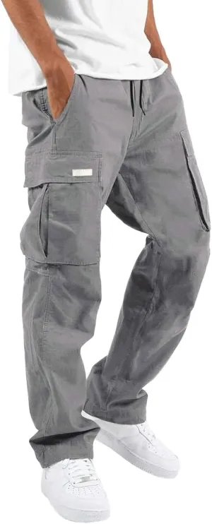Linen Pants for Men Seasonal Casual Multi-Pocket Sweatpants Foot Rope Waist Tie Solid Pants Plus Size Trousers